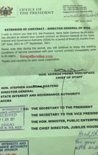 asabee letter JUST IN:  Akufo Addo's Appointee Forced Out Of Office; Letter From The Presidency Confirm -See Documents